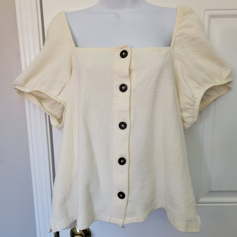 Madewell Jacquard Square Neck Puff Sleeve Button Front Top Ivory Size XL - Picture 3 of 10